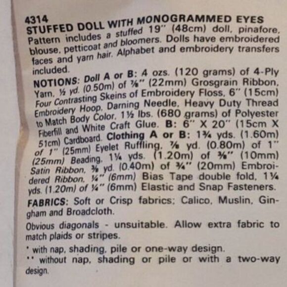 Butterick Sewing Pattern #4314 , Bonnie's Bundles 19" Dolls and Clothes - Picture 3 of 5